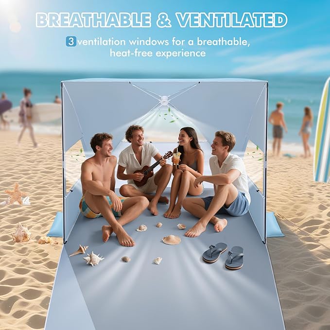 Elegear Beach Tent Sun Shelter for 4/5 Person, 1 Second Setup Pop Up Beach Tent with UPF 50+ UV Protection, Beach Umbrella Portable Double Silver Coating Beach Cabana Canopy Sun Shade Shelter - Blue
