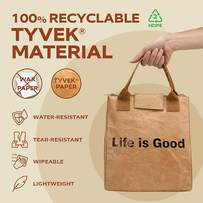 VonNova Insulated Lunch Box for Women, 7L Capacity, Leakproof Lunch Tote Bag, Durable Lunchbox made from Tyvek Material, Adult Cooler Bag for Work, Picnic, Travel and more (Life is Good)