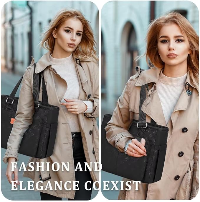 Large Women Lunch Bags for Work/Insulated Cooler Lunch Box with Side Pockets, 14L Capacity, Black