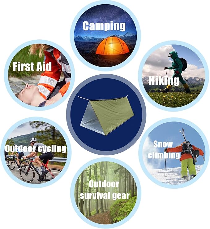 Emergency Survival Shelter Tent, 59 X 98.4inch Waterproof 2-Person Mylar Thermal Shelter for Hiking Camping (Green)