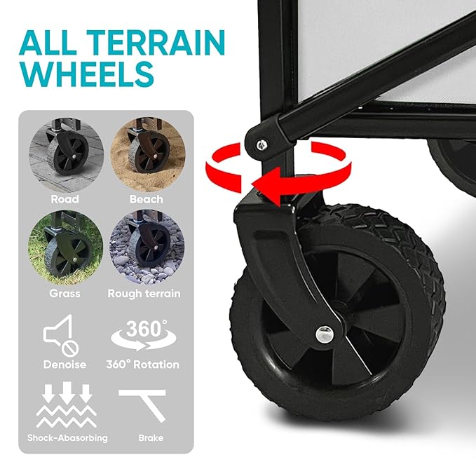 Collapsible Foldable Wagon, Beach Cart Large Capacity, Heavy Duty Folding Wagon Portable, for Outdoor Sports, Shopping, Camping, Gray