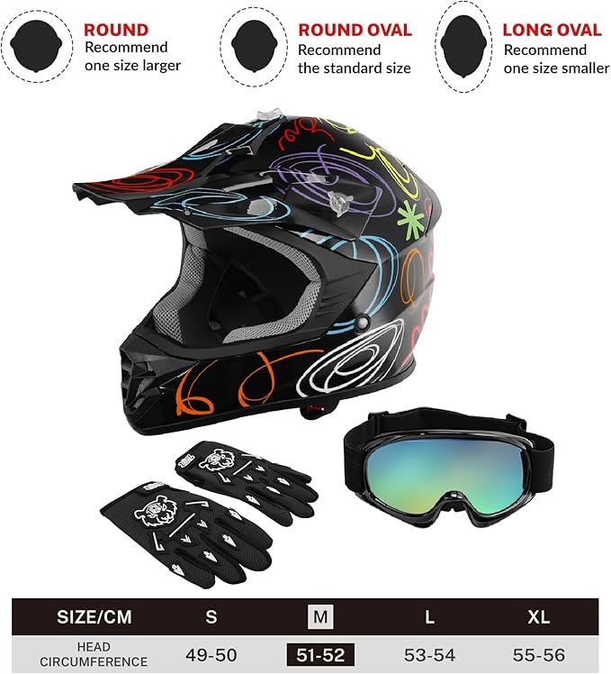 TCT-MOTORPARTS DOT Youth Kids Motocross ATV Helmets Offroad Street Dirt Bike Go-Kart BMX MX Full Face Helmet Black w/Graffiti Medium Size