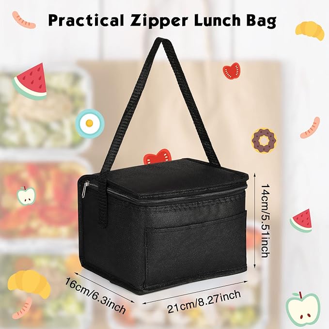 Nuogo 15 Pack Insulated Lunch Bags Bulk, Reusable Cooler Boxes, Leakproof Lunch Boxes Set, Waterproof Thermal Coolers, Insulated Beverage Bag for Women Men Work School Picnic Beach(Black)