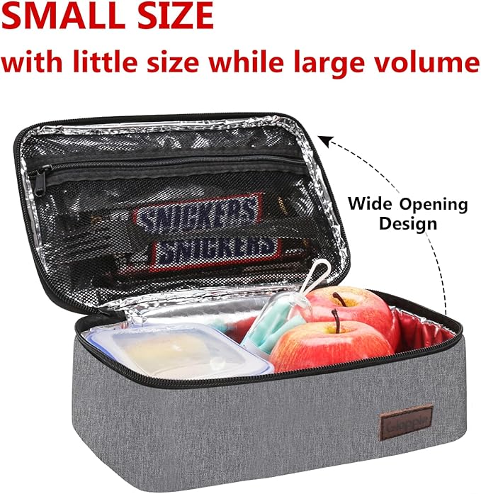 Gloppie Small Lunch Bag, Mini Lunch Box for Adults & Kids - CPC Certified, Food-Grade Lining | Portable Cooler for Work, School, Travel, (Grey)