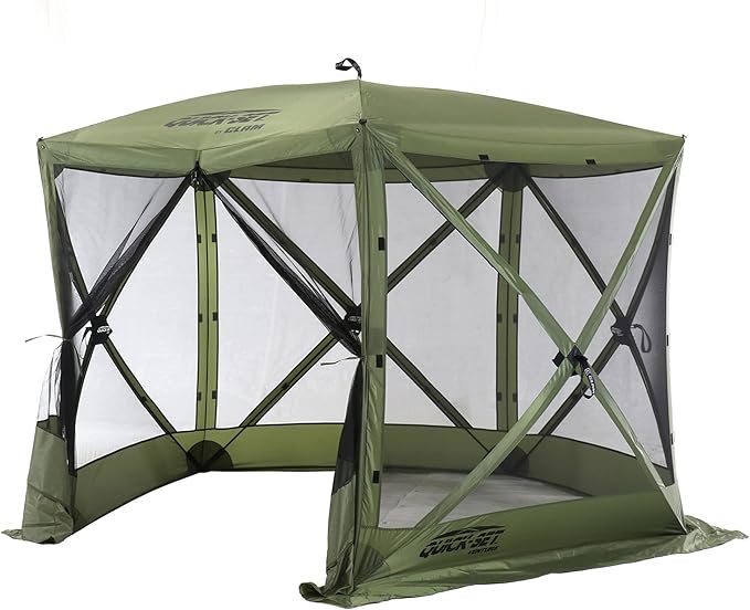 CLAM Quick Set Venture 9 x 9 Foot Portable Outdoor Camping Canopy Sunshade Shelter, Green Bundled with Wind/Sun Panels (3 Pack)