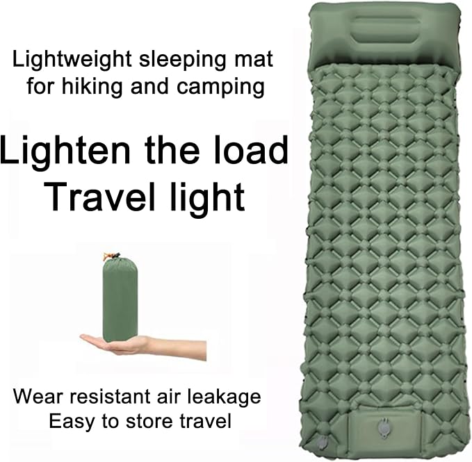 Ultralight Inflatable Camping Sleeping Pad – Compact Built-in Pillow,Waterproof & Durable –Connects to Double Bed and Ideal for Camping, Hiking & Outdoor Adventures
