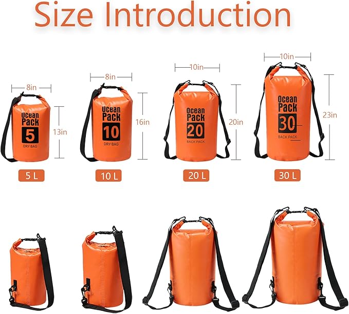 YDYJKI Floating Waterproof Dry Bag for Travel 5L/10L/20L/30L, Roll Top Sack Keeps Gear Dry for Kayaking, Rafting, Boating, Swimming, Camping, Hiking, Beach, Fishing (Orange, 10L)