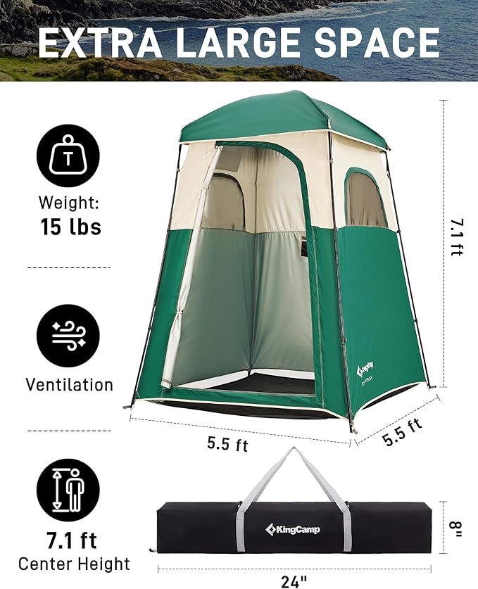 KingCamp Shower Tent, Portable Privacy Tent Outdoor Camping 1/2 Room Toilet Tents with Shower Bag & Dressing Room for Travel Beach Tailgate