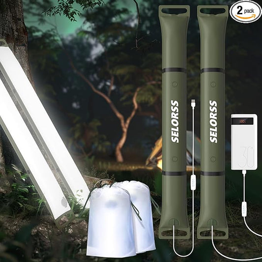 SELORSS Portable Inflatable Folding Outdoor Camping Light, IP66 Waterproof Standard with USB Plug for Camping, Hiking, Traveling and Other Outdoor environments.(Green Two-Piece)