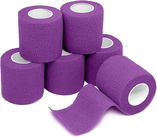 FriCARE Self Adhesive Bandage Wrap, Medical Tape in First Aid Kit, Cohesive Bandages for Wounds Sport Vet, FSA/HSA Eligible, 2 Inches X 5 Yards 6 Rolls, Purple
