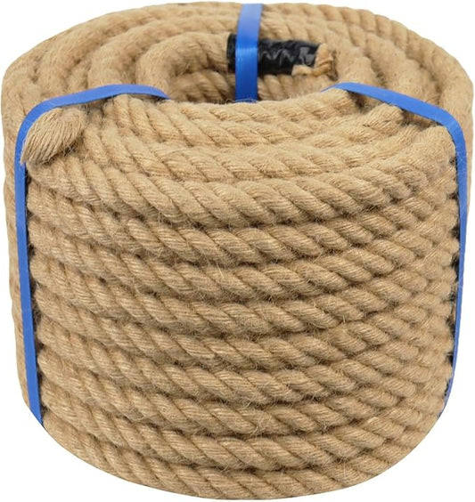 3/4 Inch Natural Jute Rope, 200 Feet Thick Hemp Rope, 4 Strands Twisted Manila for Crafts, Railings, Home Decorating, Indoor/Outdoor Use