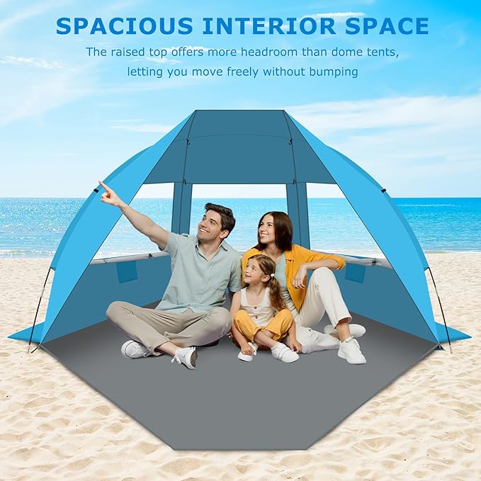 Gorich Portable Beach Tent for 3-7 Person with UPF 50+ UV Protection, Lightweight & Foldable Sun Shelter with 5 Sand Bags, Easy Setup Windproof Beach Umbrella Sun Shade