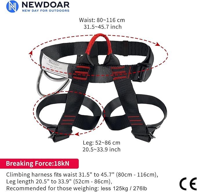 NewDoar Climbing Harness, Mountaineering Rock Climbing Harness, Half Body Harness for Rappelling Fire Rescuing Tree Climbing