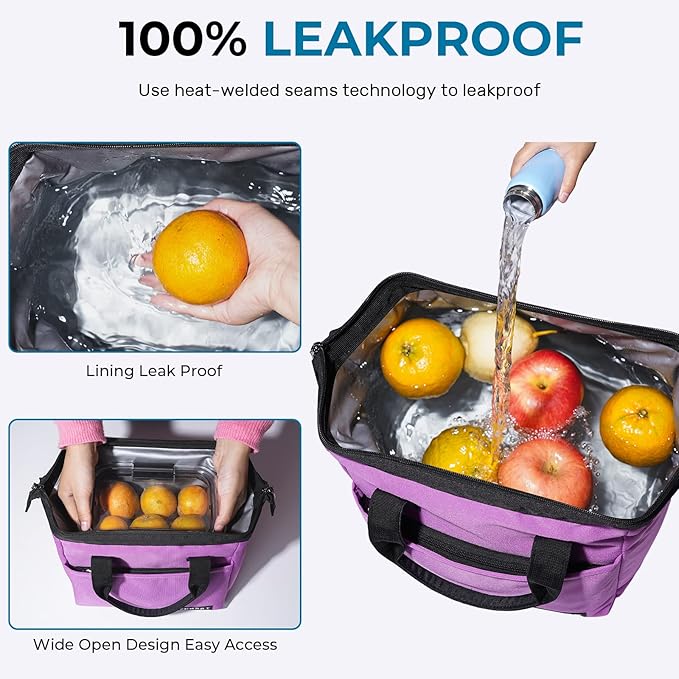 ECHSRT Large Insulated Lunch Bag for Women Men Leakproof Cooler Lunch Tote Bags for Work Travel Adult Thermal Lunchbox for Office -10L Purple