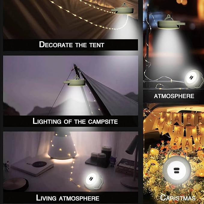 Retractable Camping String Lights Reel, Portable Stowable Rechargeable Strip Light, Waterproof Tent Lantern for Outdoor Hiking Awning Garden Party Festival Decor (Green)