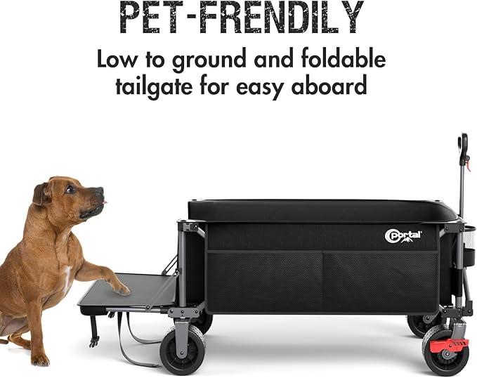 PORTAL 26" Extra Wide 55" Long Foldable Wagon with Tailgate, Large 600L Collapsible Wagon with Cargo Net, 400 LBs Heavy Duty Utility Cart with Big All-Terrain Wheels for Beach, Camping, Sports, Dogs