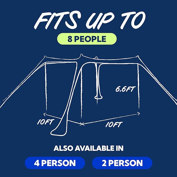 SUN NINJA Beach Tent Sun Shelter, UPF50+ Protection, Easy Pop Up Beach Shade Canopy for Camping, Fishing, Backyard Fun, Lightweight & Portable, Fits Up to 8 People, 10x10 FT 4 Pole, Navy