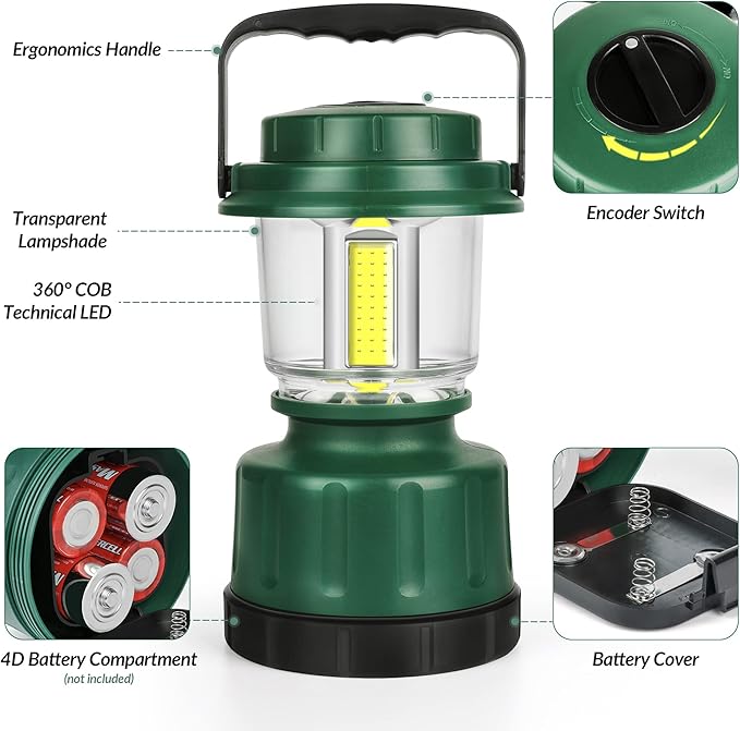 LED Camping Lantern, COB Battery Lanterns 4D Batteries Powered 2500LM, Water Resistant Emergency Light for Power Outage, Hurricane, Hiking
