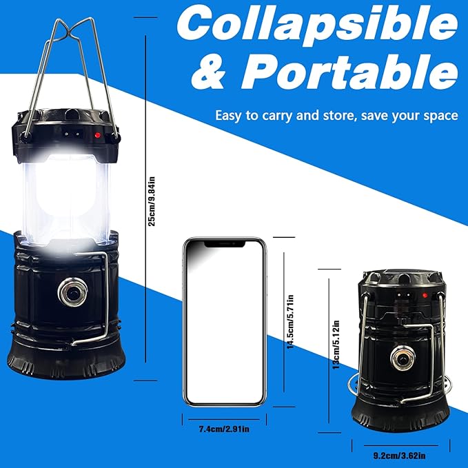 Solar LED Camping Lantern, BaishenglinMotor Solar DC Rechargeable Portable Folding LED Lanterns Flashlights for Indoor Outdoor Home Emergency Power Outage Hurricane Supplies 4-Pack