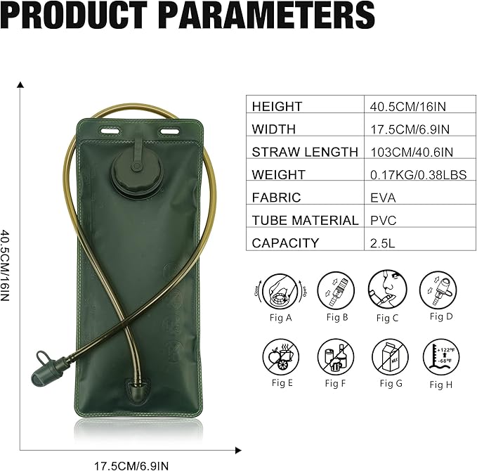 Mardingtop Hydration Bladder, 2.5 Liter Leak Proof Water Bladder,Military Hydration Pack Replacement for Hiking Biking Climbing Cycling Running Camping Backpack.