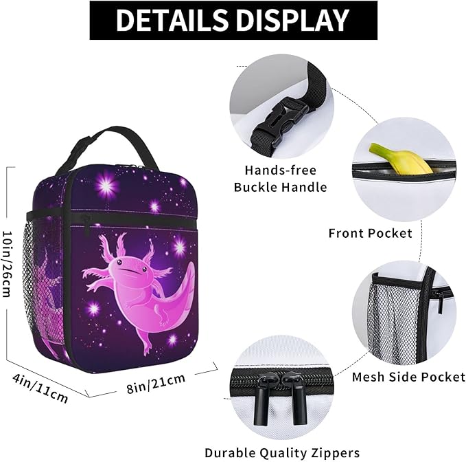 Purple Axolotl Lunch Box Lunch Box Reusable Insulated Totes Lunch Bag Thermal Cooler For Boy Girls School Men Women Beach Picnic Travel