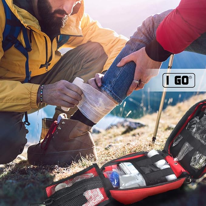 I GO Survival First Aid Kit, 251 Pieces Compact Tactical Trauma First Aid Bag, Molle Compatible Emergency Pouch for Outdoor Camping Hiking Backpacking and Travel