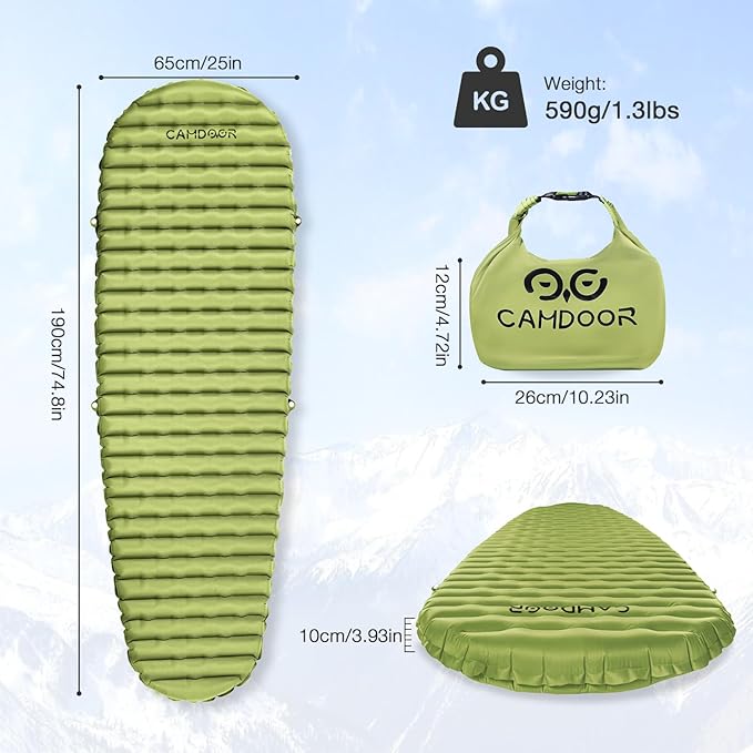 Sleeping Pads for Camping, Ultralight Sleeping Pad Insulated 6.8 R-Value Inflatable Sleeping Pads Compact for Camping Backpacking Hiking Traveling Tent