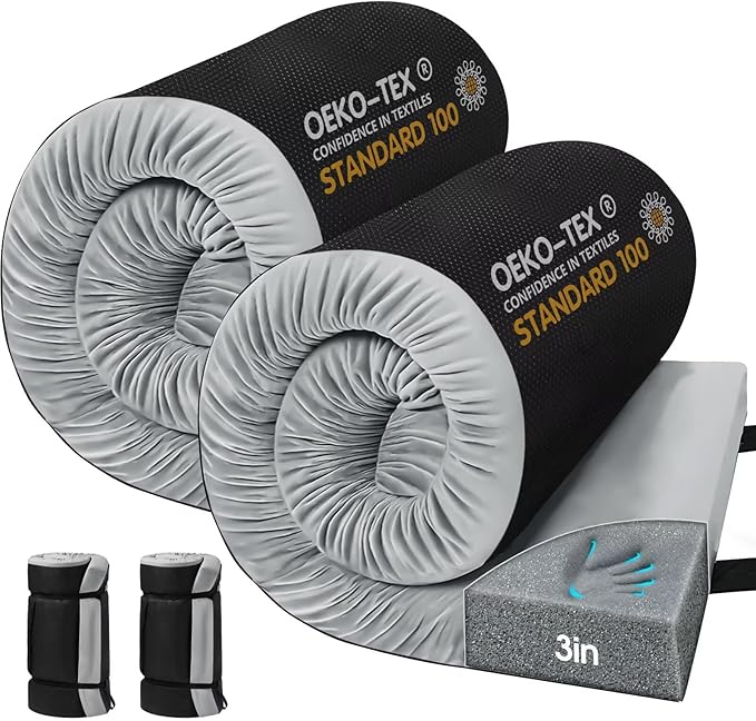 CYMULA Memory Foam Camping Mattress Pad,3inch Sleeping Pad for Camping,Non-Slip Bottom Floor Cot Car Mattress Bed with Retaining Portable Roll up Mattress Pad Mat for Travel Truck Guest Bed Tent