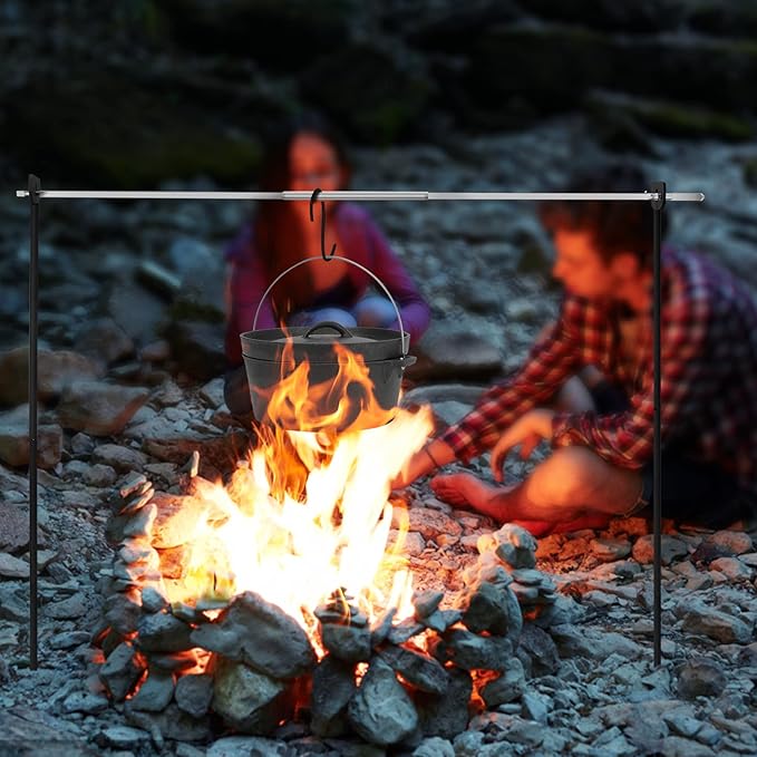 onlyfire Spit Rotisserie for Outdoor Campfire Grilling, Over Fire Camp Grill with 35×5/16" Square Spit Rod