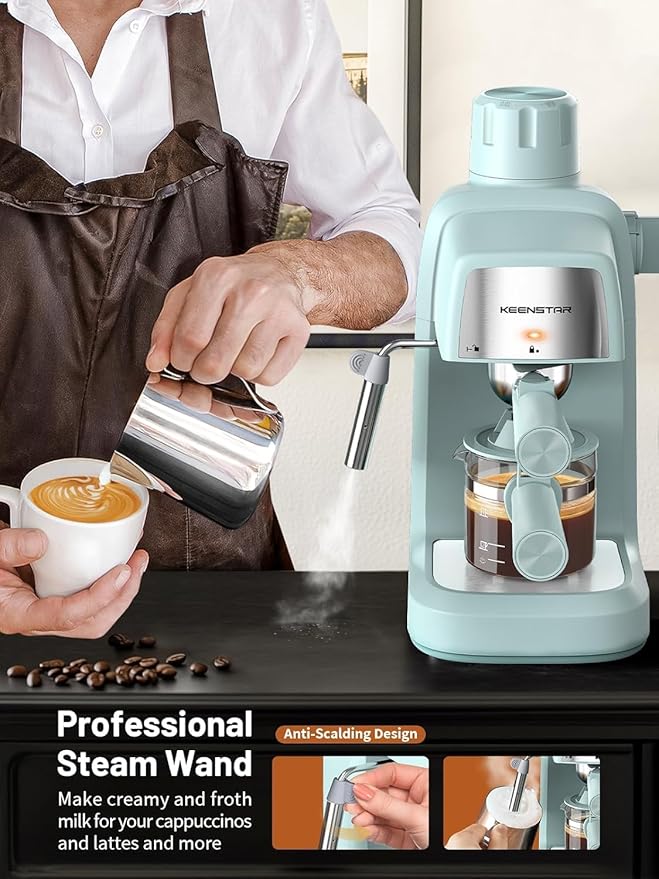 3.5Bar Espresso Machine with Milk Frother, 800W Compact Espresso and Cappuccino Machine with Preheating Function, 4 Cup Espresso Maker for Cappuccino or Latte, Gift for Coffee Lover