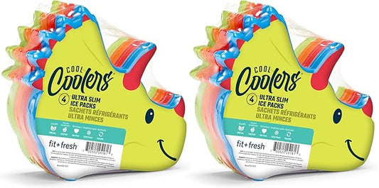 Fit & Fresh Cool Coolers Kids Lunch Box Ice Packs, Slim Ice Packs for Lunch Bags, Lunch Ice Packs Reusable-Multicolored 8 Pack Dino
