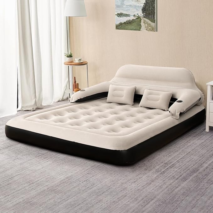 DIMAR GARDEN Queen Size Air Mattress with Headboard and Pillows, Inflatable Bed Blow Up Bed