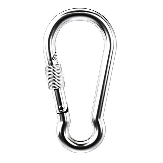 KINLINK 1 Pack Screw Locking Carabiner - 4.00 inch Heavy Duty Carabiner Clips, 304 Stainless Steel Large Caribiner for Camping, Swing, Hammock, Hiking, Weight Lifting Machine, Home Gym Equipment