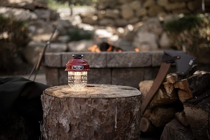 Barebones Beacon Hanging Light – Red, Rechargeable LED Camping Lantern with Adjustable Brightness – Weatherproof Vintage-Style Hanging Lantern for Outdoor Adventures and Year-Round Use