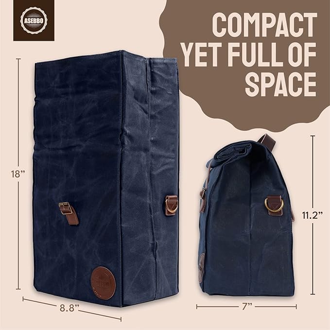 Blue Lunch Bag – Insulated Waterproof Lunch Box for Work, Picnic & Travel – Durable Medium-Size Canvas Lunch Bag for Women & Men – Leakproof & Stylish Dark Blue Lunchbox with Shoulder Strap