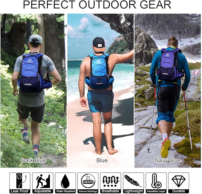 Hydration Pack, Insulated Hydration Backpack with 2L BPA Free Water Bladder and Storage, Hiking Backpack for Men, Women, Kids for Running, Cycling, Camping - Keep Liquid Cool up to 5 Hours