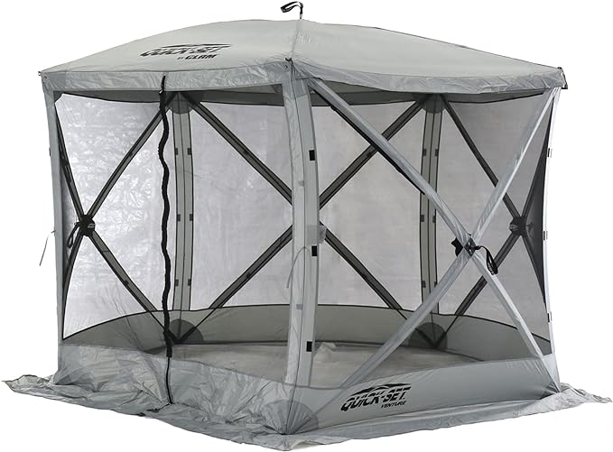 CLAM Pop Up Screen Tent, Outdoor Camping Gazebo Canopy, Venture, 9' x 9', Gray