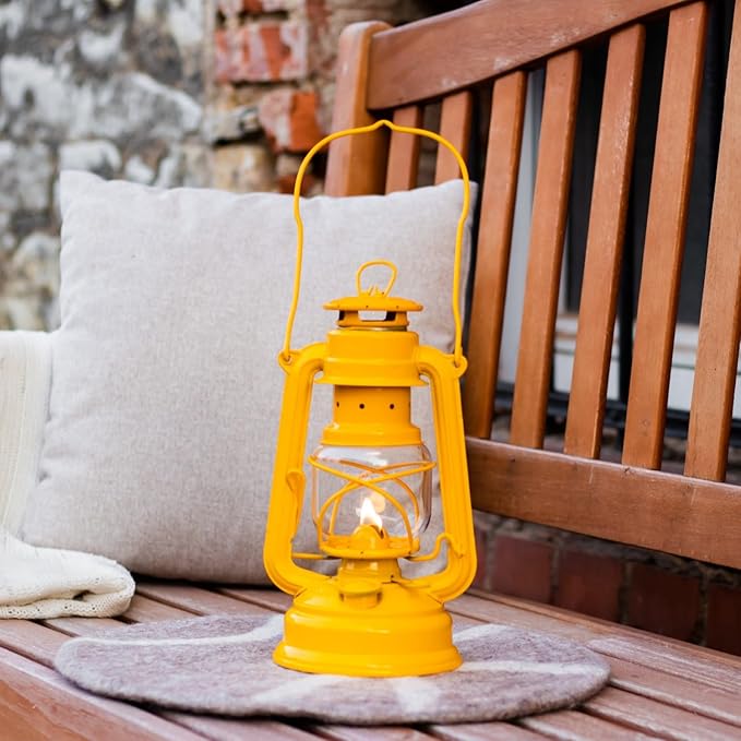Outdoor Kerosene Fuel Lantern, German Made Weather Resistant Baby Special 276 Galvanized Hurricane Lamp for Camping or Patio, 10 Inches, Yellow