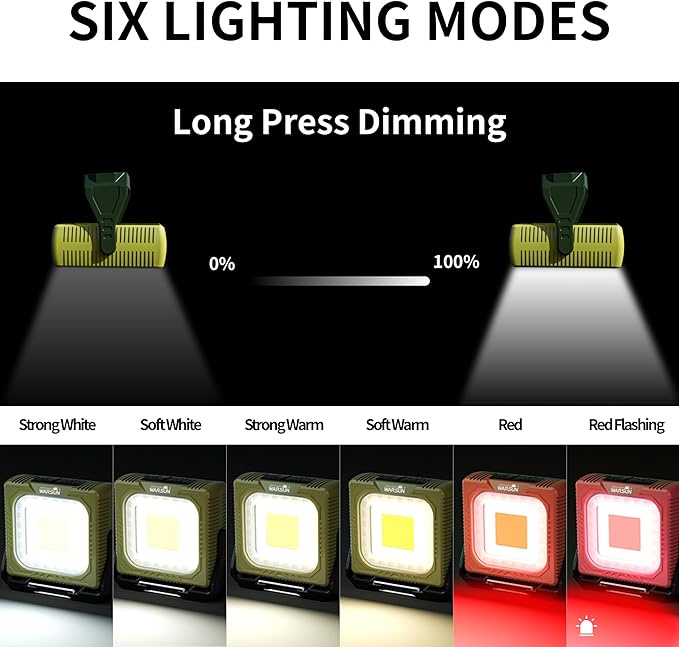WARSUN Rechargeable LED Camping Lantern Mini Tripod Work Light 6 Modes, 1000 LM High Lumens Portable Magnetic Flashlight,Lightweight Tent Light, for Camping, Repair, Emergency