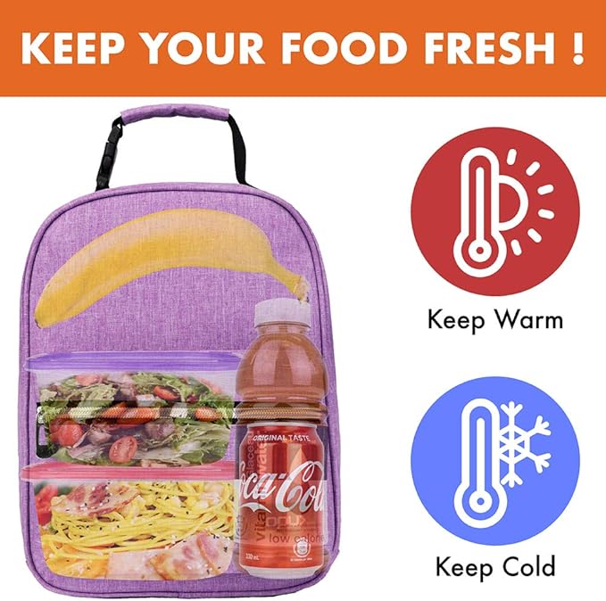 opux Lunch Box for Girls Boys Kids, Insulated Leakproof Lunch Bag, Reusable Teen Lunch Boxes for School, Medium Large lunchbox for Women Men Adult for Work with Front Back Pocket (Purple)