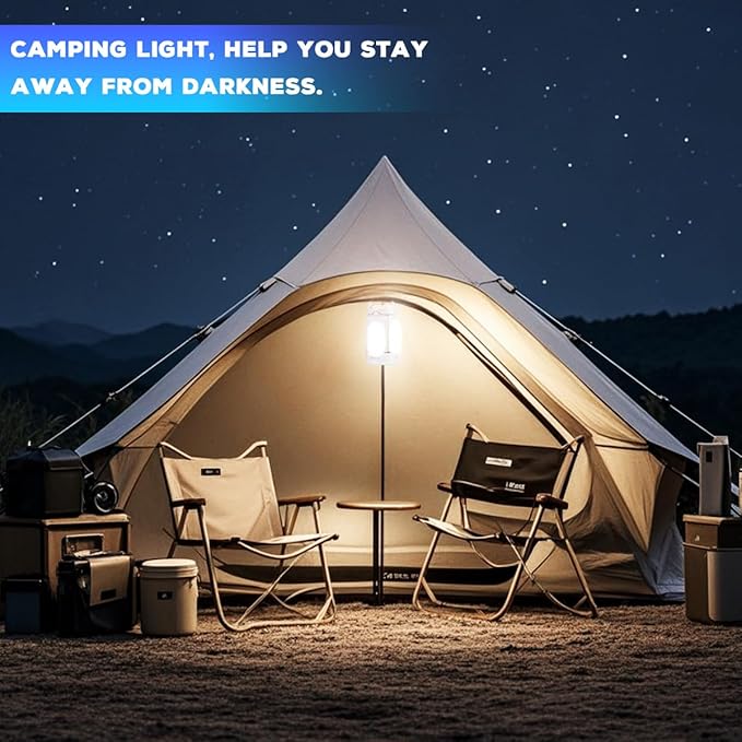 Foldable Camping Lantern, Rechargeable Camping Lights, 4000LM, 6 Light Modes, IPX4 Waterproof Tent Lights for Power Outages, Emergency, Hurricane, Hiking, 2-Pack