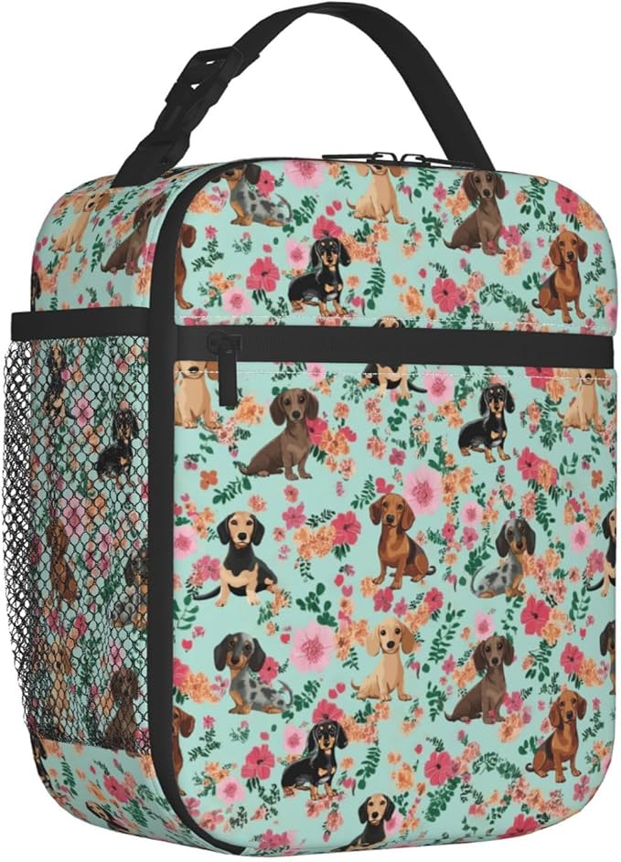 Dog Flower Lunch Bag Insulated Reusable Lunch Box Thermal Cooler Tote For Men Women Work Travel Picnic Hiking