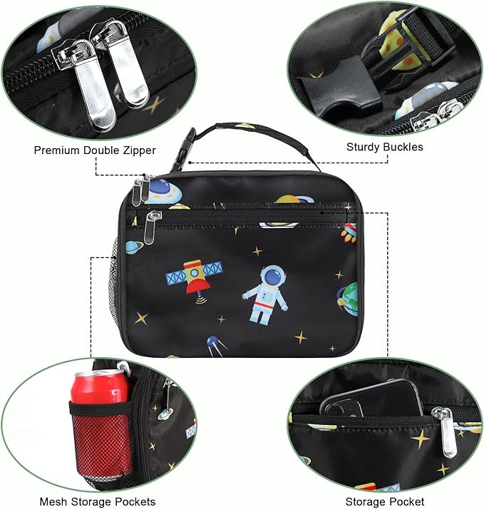 Kids Lunch Box for Boys Girls Lunch Bag Insulated Durable Lunchbox Children Lunch Tote Bag for School Astronaut
