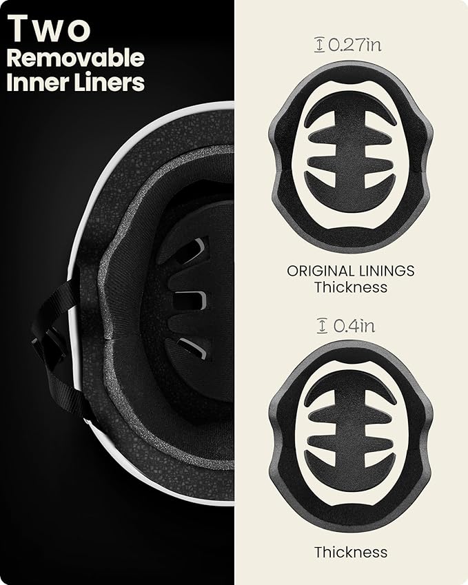 OutdoorMaster Skateboard Cycling Helmet-Beetles Snug,Bike Helmet for Adults, Youth & Kids-Two Removable Liners Ventilation Multi-Sport Commuter Scooter Roller Skate Inline Skating Longboard