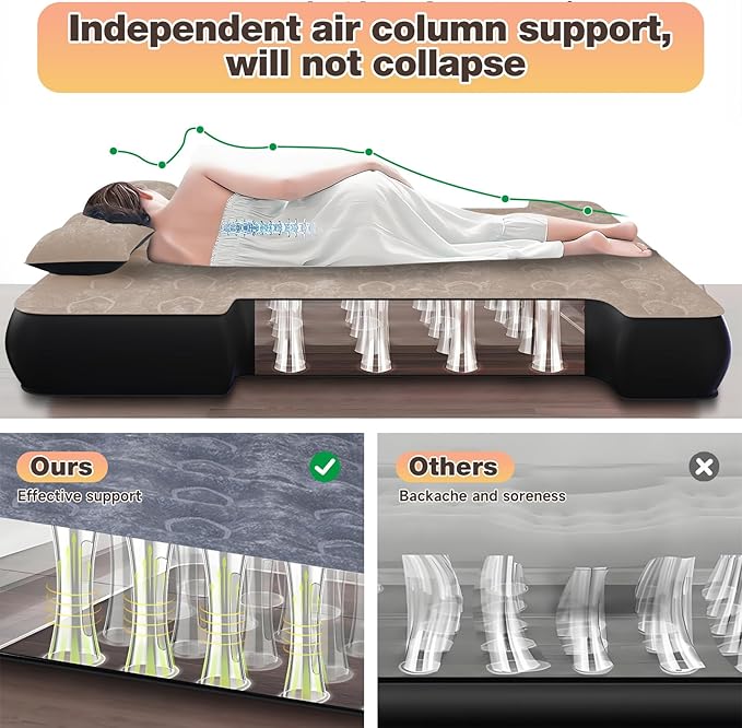 Umbrauto Built-in Pump Air Mattress for 5.5-5.8ft Full Size Short Truck Bed, Inflatable Camping Airbed with Rechargeable Cordless Pump for Truck Tent Camper
