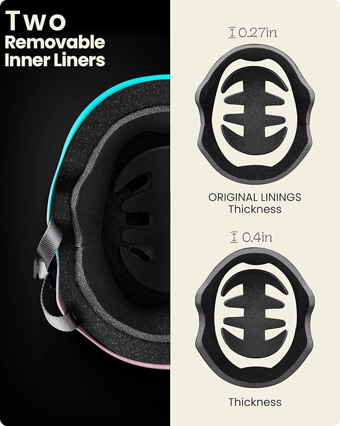 OutdoorMaster Skateboard Cycling Helmet-Beetles Snug,Bike Helmet for Adults, Youth & Kids-Two Removable Liners Ventilation Multi-Sport Commuter Scooter Roller Skate Inline Skating Longboard