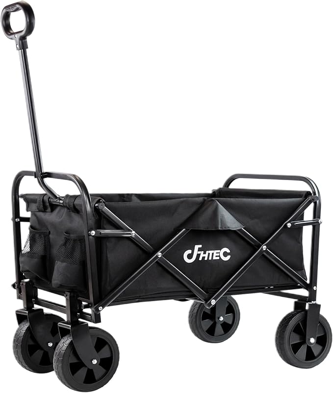 Collapsible Wagon Cart Black Foldable Utility Cart for Shopping, Camping, Sports and Garden, 100lbs Mini Home Folding Wagon Cart