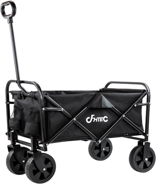 Collapsible Wagon Cart Black Foldable Utility Cart for Shopping, Camping, Sports and Garden, 100lbs Mini Home Folding Wagon Cart