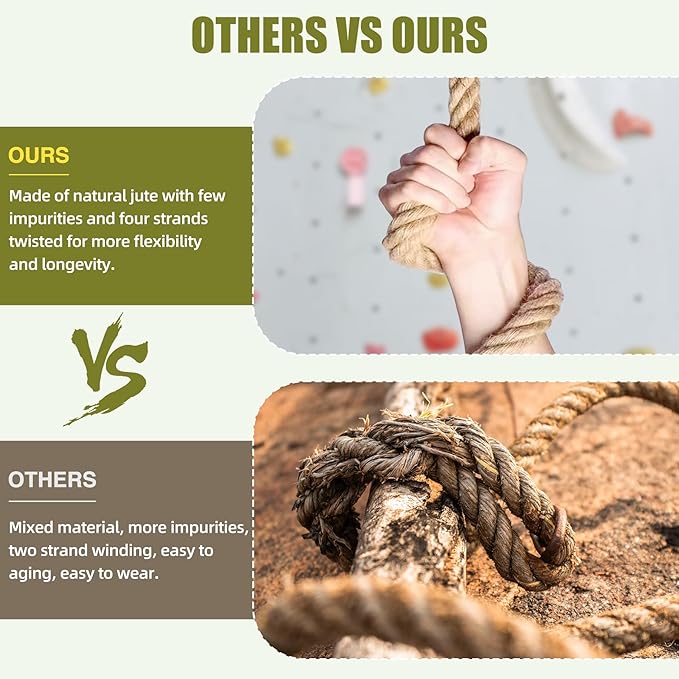 Jute Rope 1/2 Inch 50 Feet, Heavy Duty Natural Hemp Rope, Twisted Hemp for Crafts, Gardening, Bundling, Climbing, Hammock, Nautical, Tug of War, Railings, Home Decorating