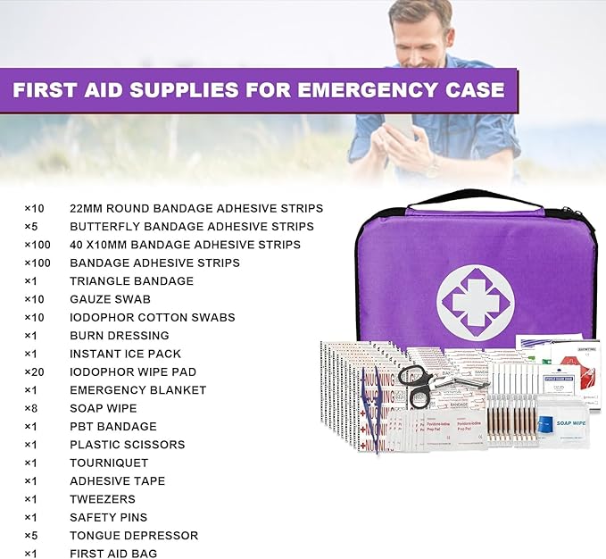 Small-Campact First-Aid Kit-Refill Supplies-Basic Emergency-Essentials - 300PCS Home Essentials Emergency Accident Kits for Businesses Workplace Outside Travel Purple 1st Aid